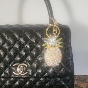 Pineapple Crystal,Gold Tone Handbag Purse Charm,Key Chain,Zipper Pull